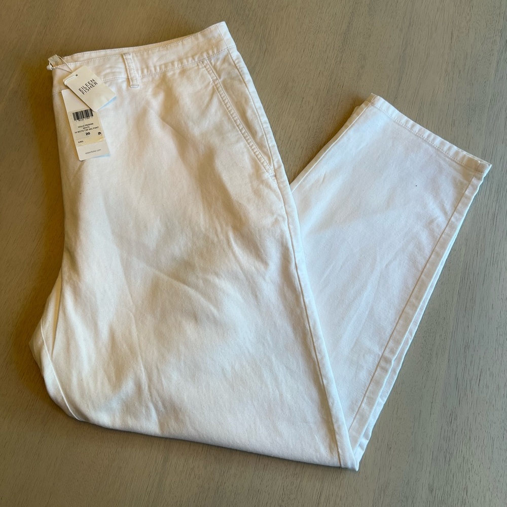 Eileen Fisher White Cotton Hemp Stretch Tapered Ankle ‎ Pant Size 20 NWT